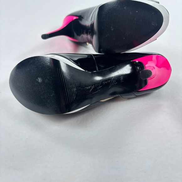 Marc Fisher Heels Peep Toe Pump‎ Black Pink White Platform Pinup 50s Era 7.5 - Picture 6 of 9